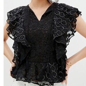 Anthropologie Verb by Pallavi Singhee Women Allyson Top‎ Small Black Cottage